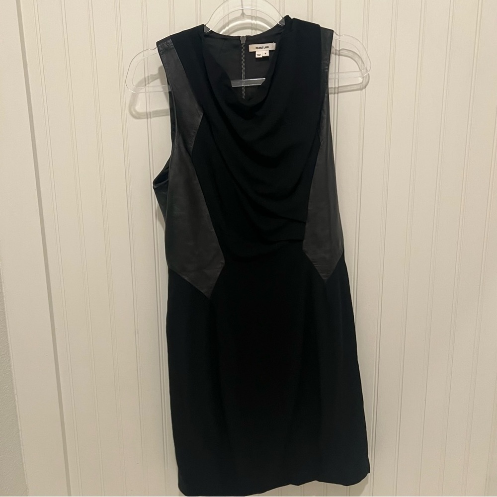 Helmut Lang Black and  Mini Dress leather Detail Cowl